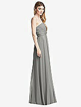 Side View Thumbnail - Chelsea Gray Shirred Bodice Strapless Chiffon Maxi Dress with Optional Straps