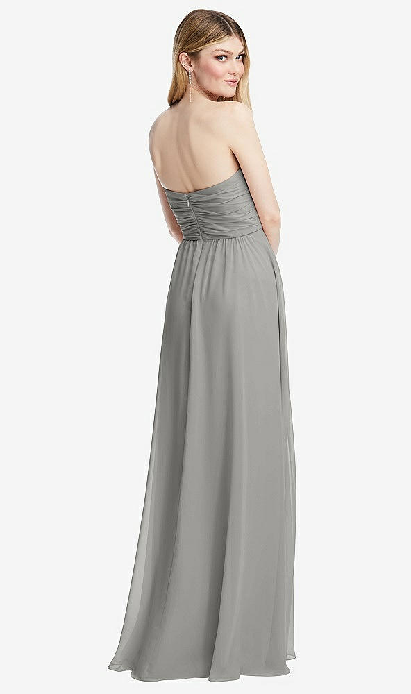 Back View - Chelsea Gray Shirred Bodice Strapless Chiffon Maxi Dress with Optional Straps