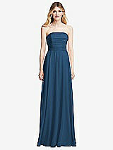 Front View Thumbnail - Dusk Blue Shirred Bodice Strapless Chiffon Maxi Dress with Optional Straps