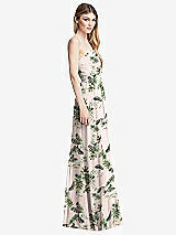 Side View Thumbnail - Palm Beach Print Shirred Bodice Strapless Chiffon Maxi Dress with Optional Straps
