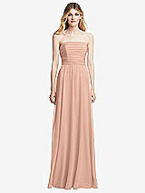 Front View Thumbnail - Pale Peach Shirred Bodice Strapless Chiffon Maxi Dress with Optional Straps