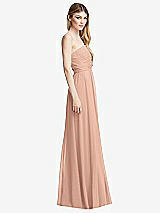 Side View Thumbnail - Pale Peach Shirred Bodice Strapless Chiffon Maxi Dress with Optional Straps