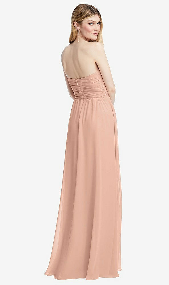 Back View - Pale Peach Shirred Bodice Strapless Chiffon Maxi Dress with Optional Straps