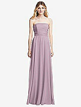 Front View Thumbnail - Suede Rose Shirred Bodice Strapless Chiffon Maxi Dress with Optional Straps