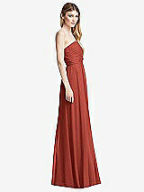 Side View Thumbnail - Amber Sunset Shirred Bodice Strapless Chiffon Maxi Dress with Optional Straps