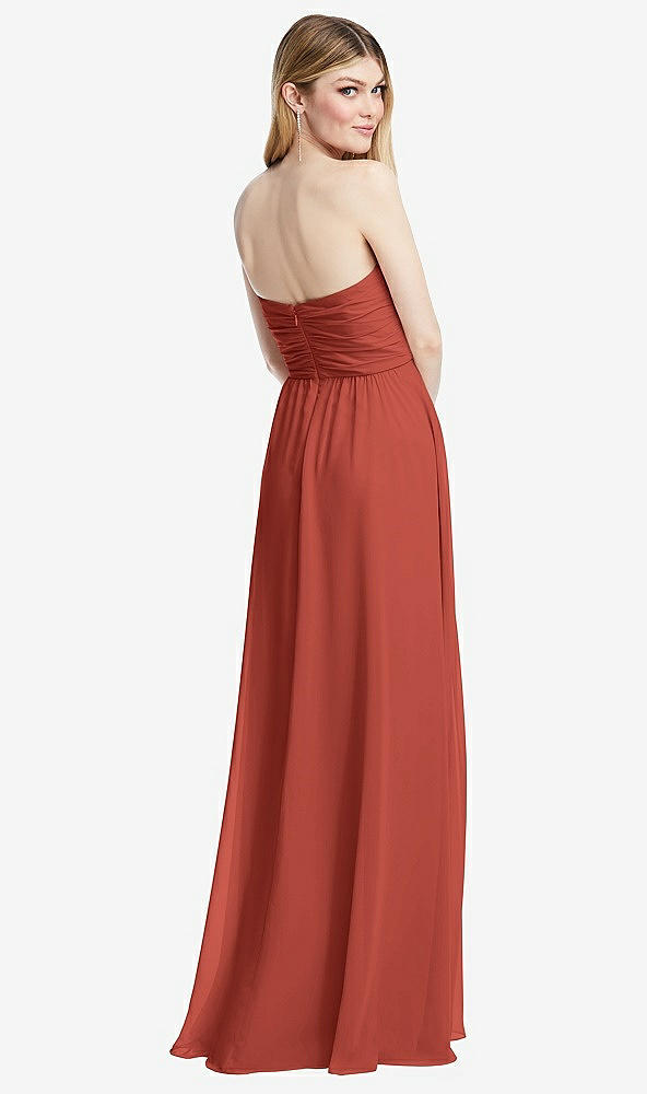 Back View - Amber Sunset Shirred Bodice Strapless Chiffon Maxi Dress with Optional Straps