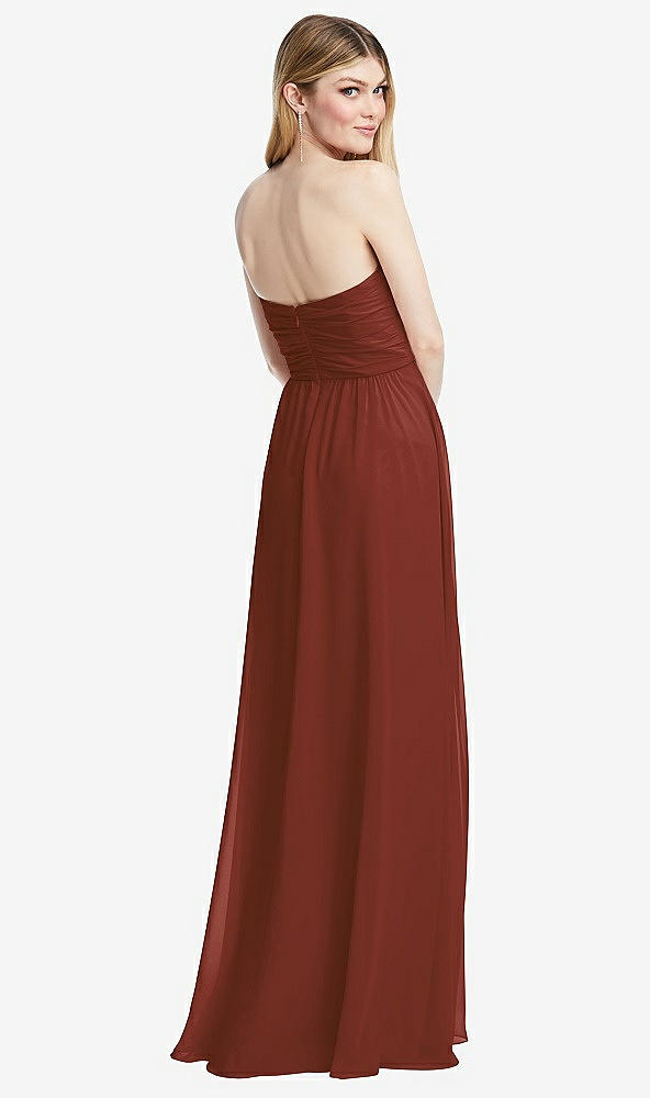 Back View - Auburn Moon Shirred Bodice Strapless Chiffon Maxi Dress with Optional Straps