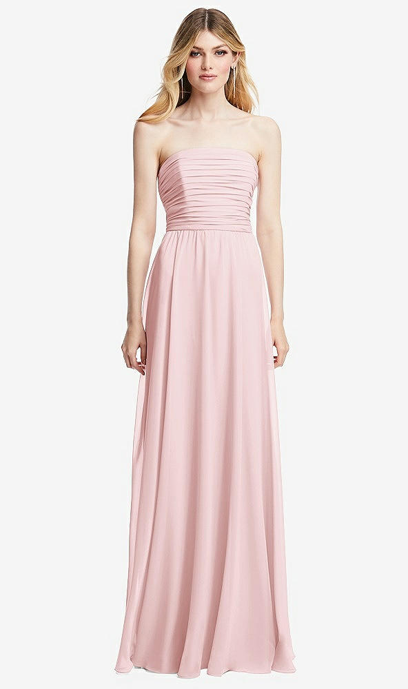 Front View - Ballet Pink Shirred Bodice Strapless Chiffon Maxi Dress with Optional Straps