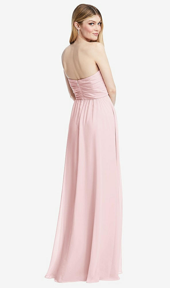 Back View - Ballet Pink Shirred Bodice Strapless Chiffon Maxi Dress with Optional Straps
