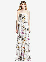 Front View Thumbnail - Butterfly Botanica Ivory Shirred Bodice Strapless Chiffon Maxi Dress with Optional Straps