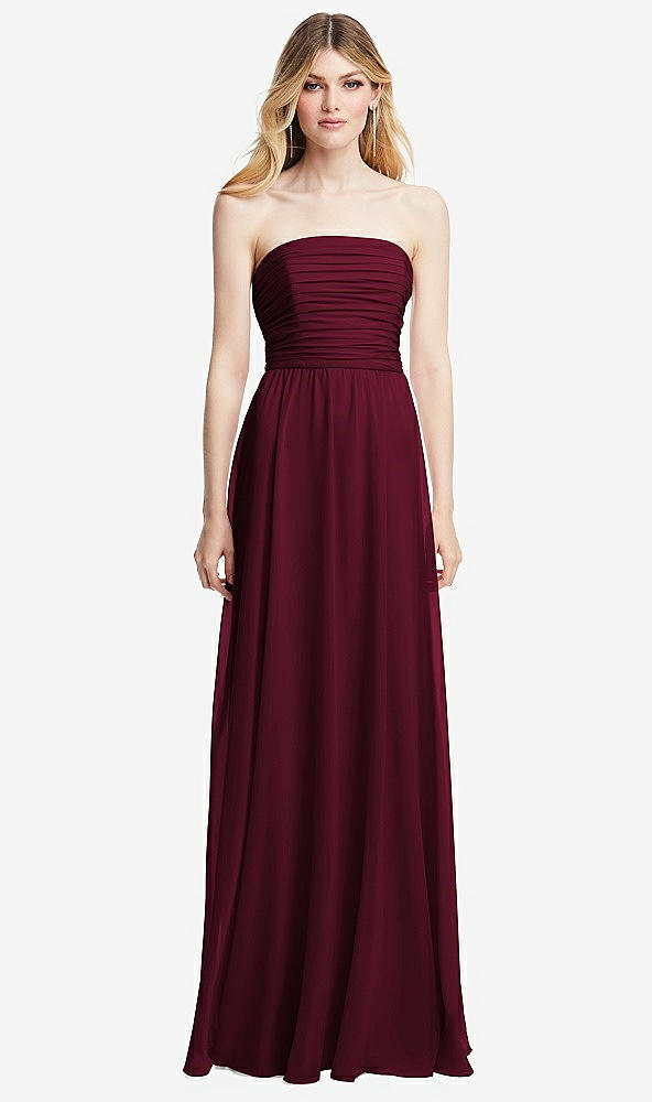 Front View - Cabernet Shirred Bodice Strapless Chiffon Maxi Dress with Optional Straps