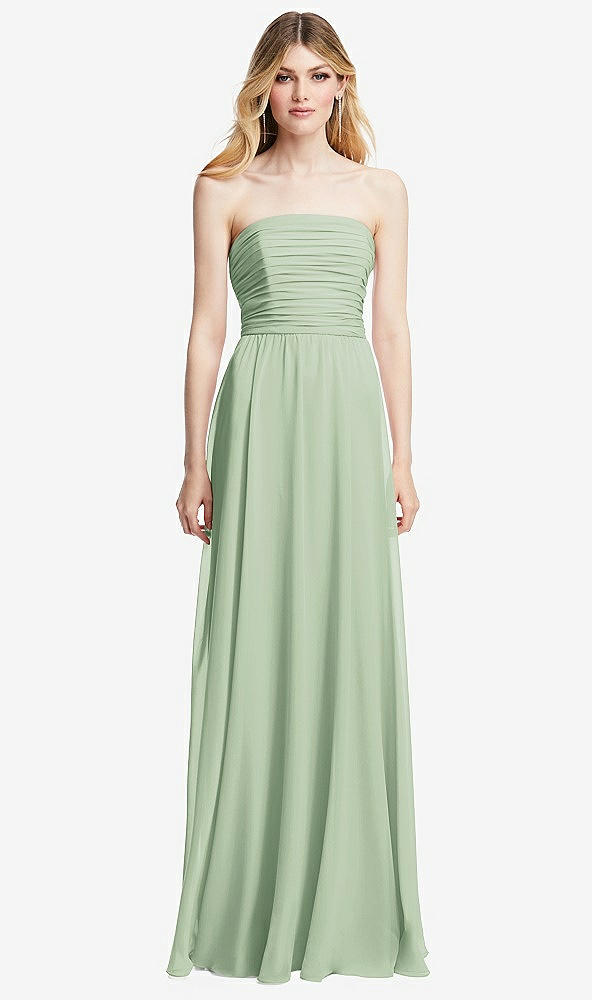 Front View - Celadon Shirred Bodice Strapless Chiffon Maxi Dress with Optional Straps