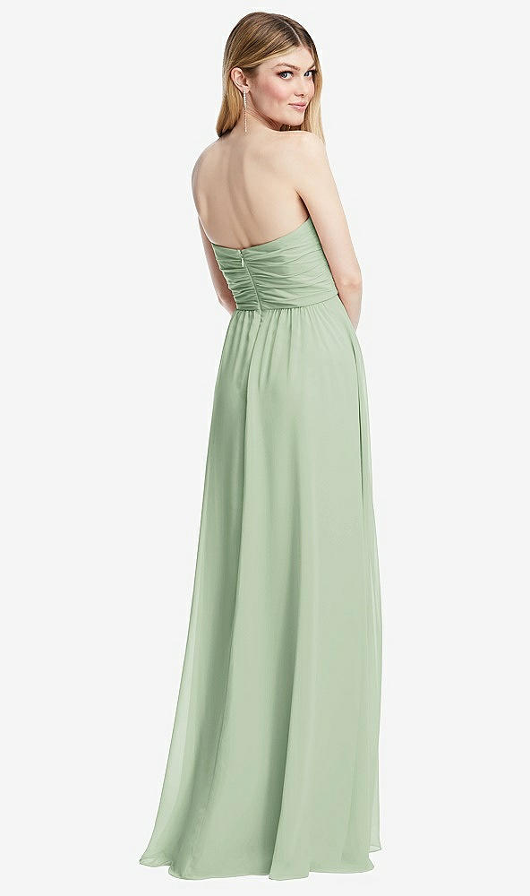 Back View - Celadon Shirred Bodice Strapless Chiffon Maxi Dress with Optional Straps
