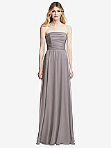 Front View Thumbnail - Cashmere Gray Shirred Bodice Strapless Chiffon Maxi Dress with Optional Straps