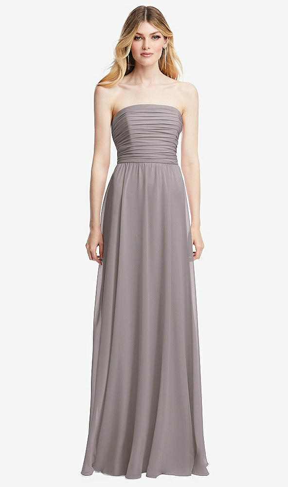 Front View - Cashmere Gray Shirred Bodice Strapless Chiffon Maxi Dress with Optional Straps