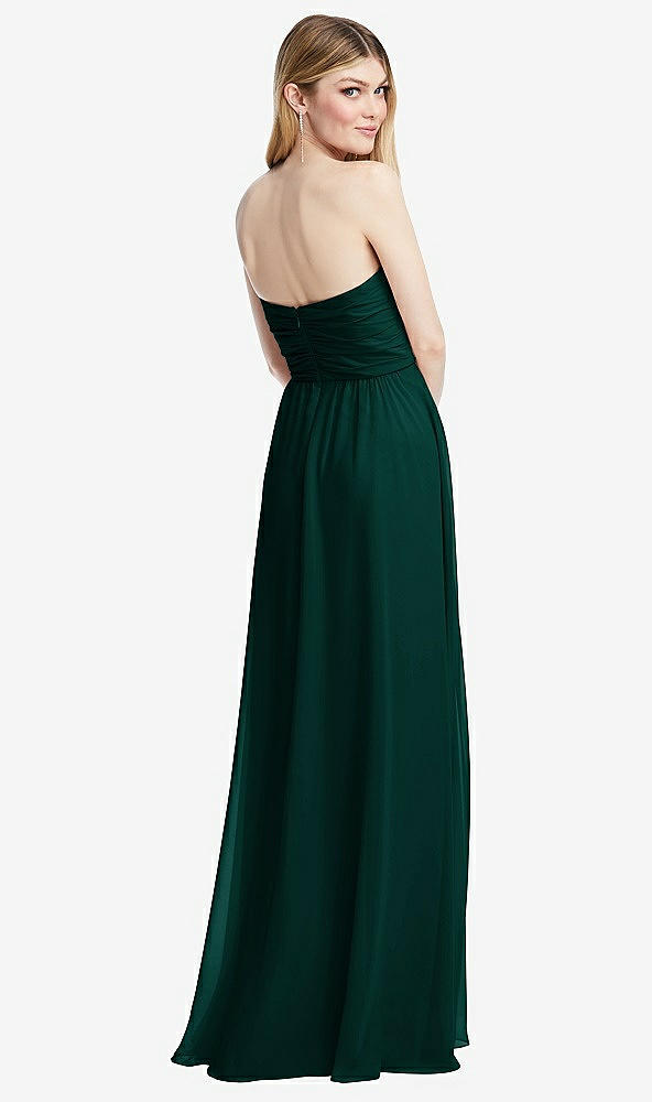 Back View - Evergreen Shirred Bodice Strapless Chiffon Maxi Dress with Optional Straps