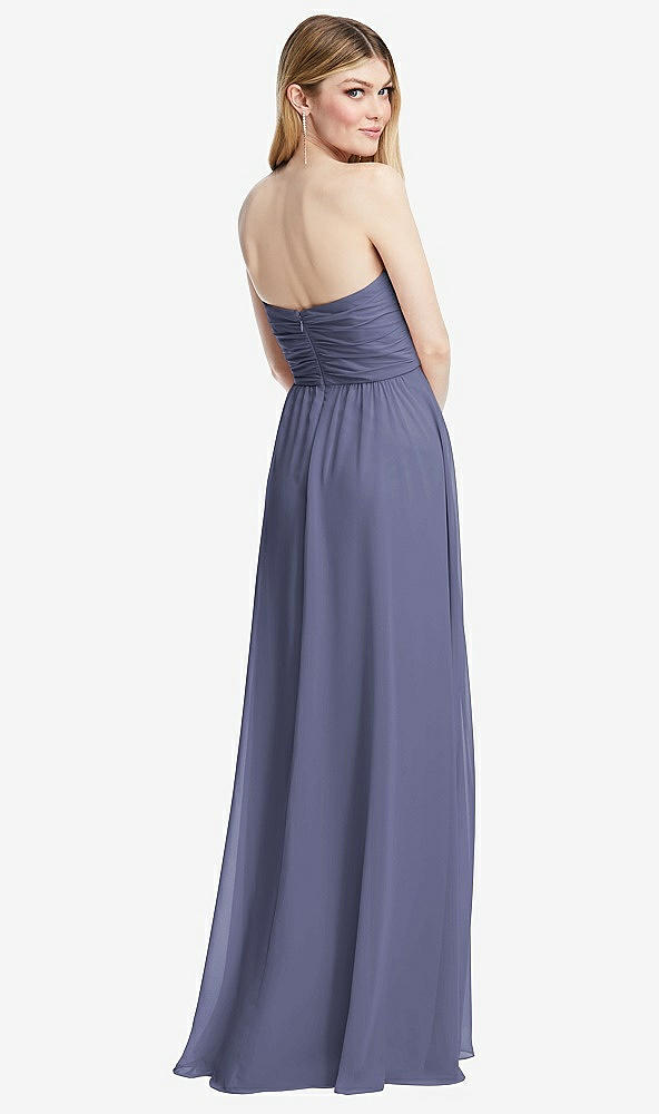 Back View - French Blue Shirred Bodice Strapless Chiffon Maxi Dress with Optional Straps