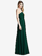 Side View Thumbnail - Hunter Green Shirred Bodice Strapless Chiffon Maxi Dress with Optional Straps