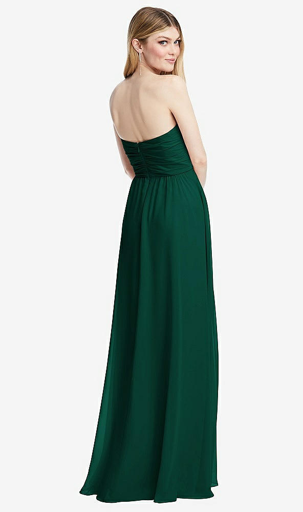 Back View - Hunter Green Shirred Bodice Strapless Chiffon Maxi Dress with Optional Straps