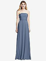Front View Thumbnail - Larkspur Blue Shirred Bodice Strapless Chiffon Maxi Dress with Optional Straps