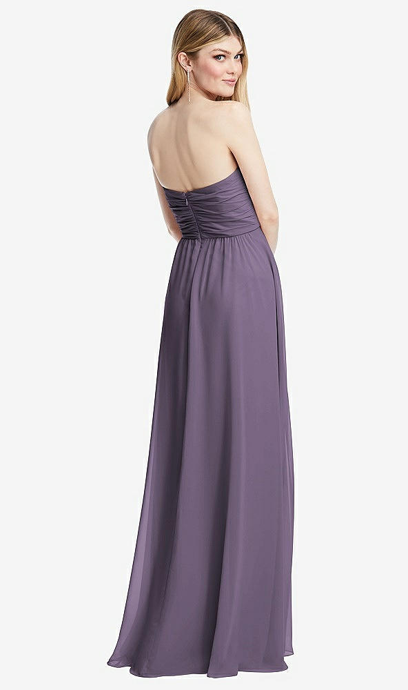 Back View - Lavender Shirred Bodice Strapless Chiffon Maxi Dress with Optional Straps