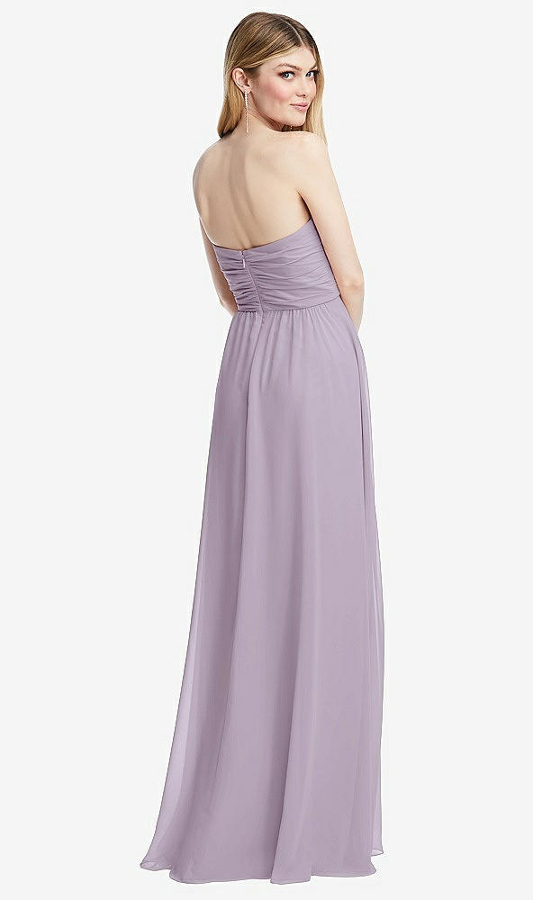 Back View - Lilac Haze Shirred Bodice Strapless Chiffon Maxi Dress with Optional Straps