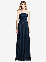Front View Thumbnail - Midnight Navy Shirred Bodice Strapless Chiffon Maxi Dress with Optional Straps