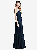 Side View Thumbnail - Midnight Navy Shirred Bodice Strapless Chiffon Maxi Dress with Optional Straps