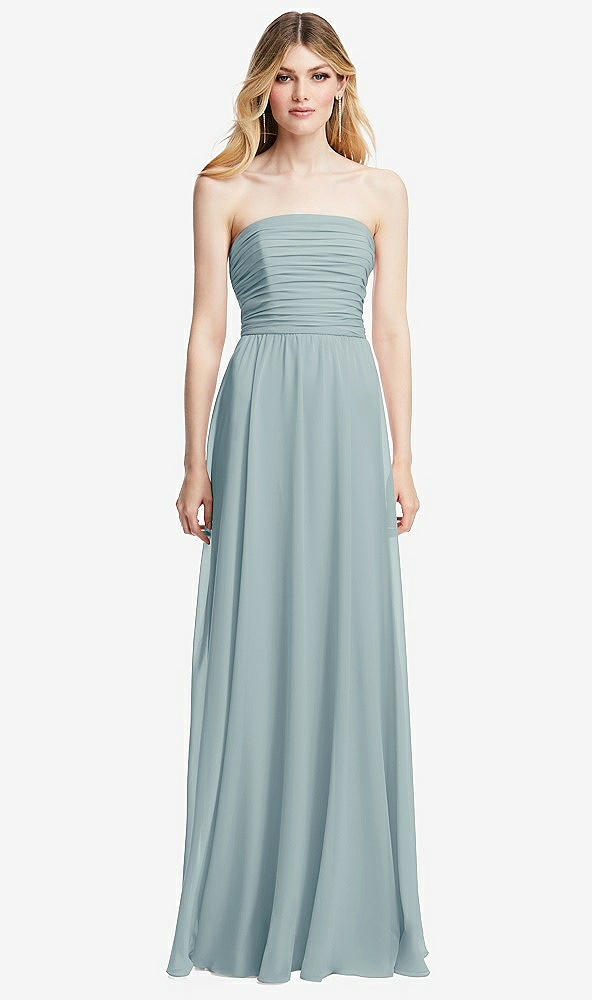 Front View - Morning Sky Shirred Bodice Strapless Chiffon Maxi Dress with Optional Straps