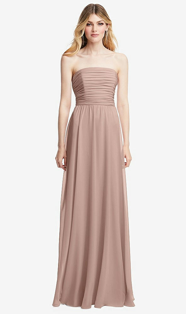 Front View - Neu Nude Shirred Bodice Strapless Chiffon Maxi Dress with Optional Straps