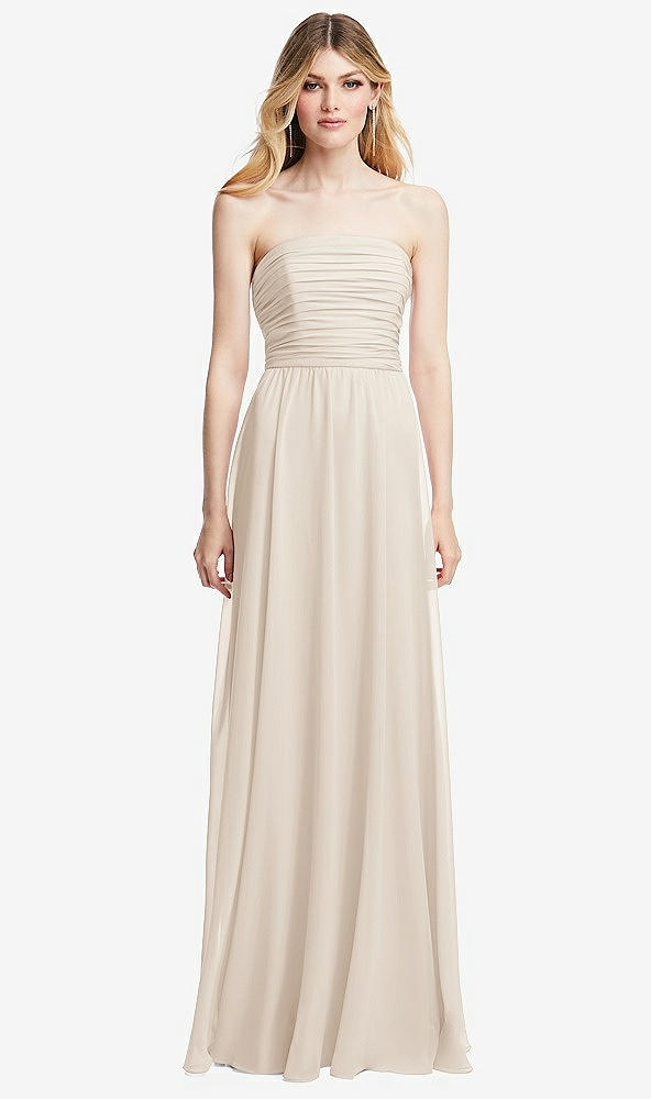 Front View - Oat Shirred Bodice Strapless Chiffon Maxi Dress with Optional Straps