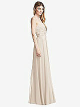Side View Thumbnail - Oat Shirred Bodice Strapless Chiffon Maxi Dress with Optional Straps