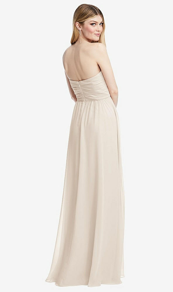 Back View - Oat Shirred Bodice Strapless Chiffon Maxi Dress with Optional Straps