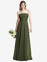 Alt View 1 Thumbnail - Olive Green Shirred Bodice Strapless Chiffon Maxi Dress with Optional Straps