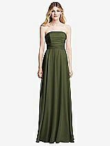 Front View Thumbnail - Olive Green Shirred Bodice Strapless Chiffon Maxi Dress with Optional Straps