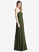 Side View Thumbnail - Olive Green Shirred Bodice Strapless Chiffon Maxi Dress with Optional Straps