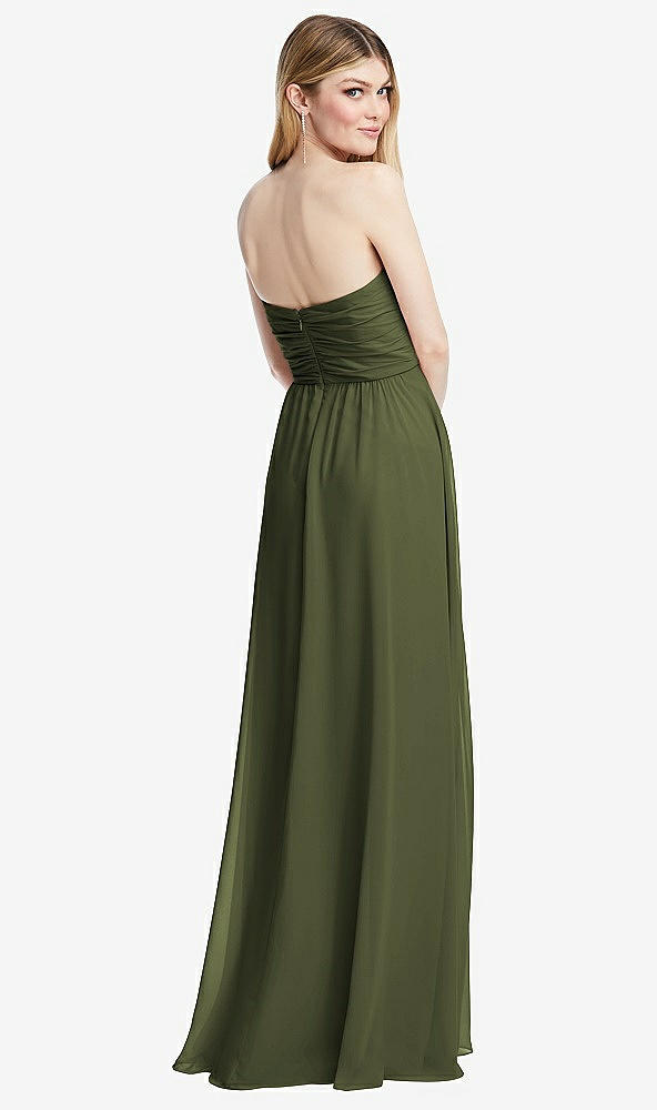 Back View - Olive Green Shirred Bodice Strapless Chiffon Maxi Dress with Optional Straps
