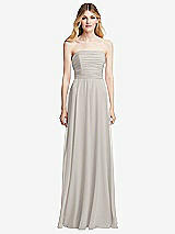 Front View Thumbnail - Oyster Shirred Bodice Strapless Chiffon Maxi Dress with Optional Straps