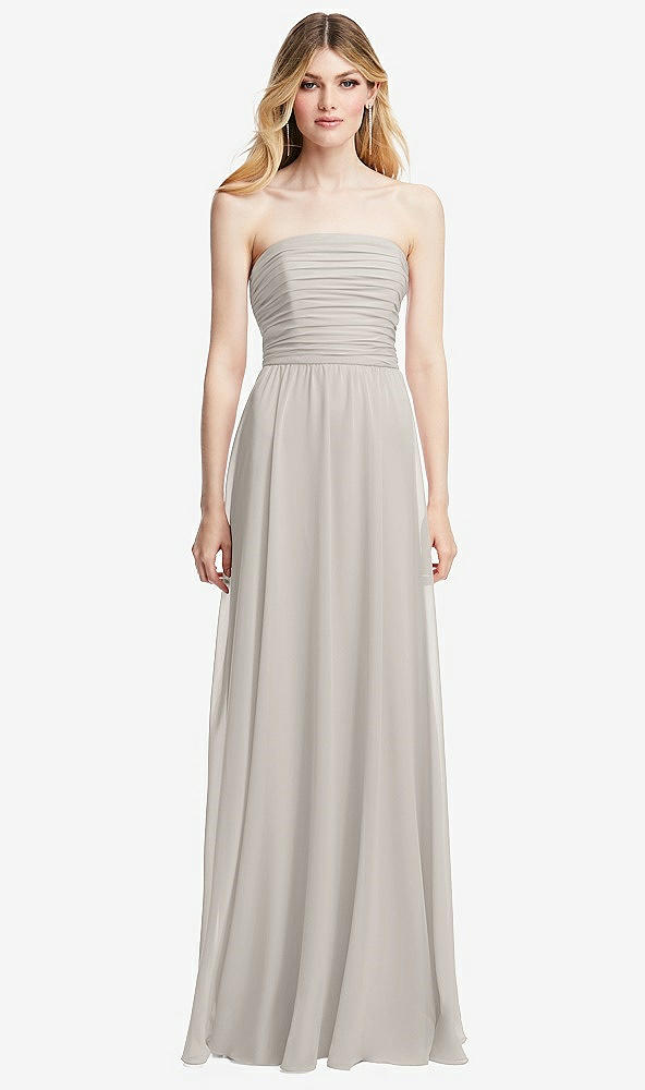Front View - Oyster Shirred Bodice Strapless Chiffon Maxi Dress with Optional Straps