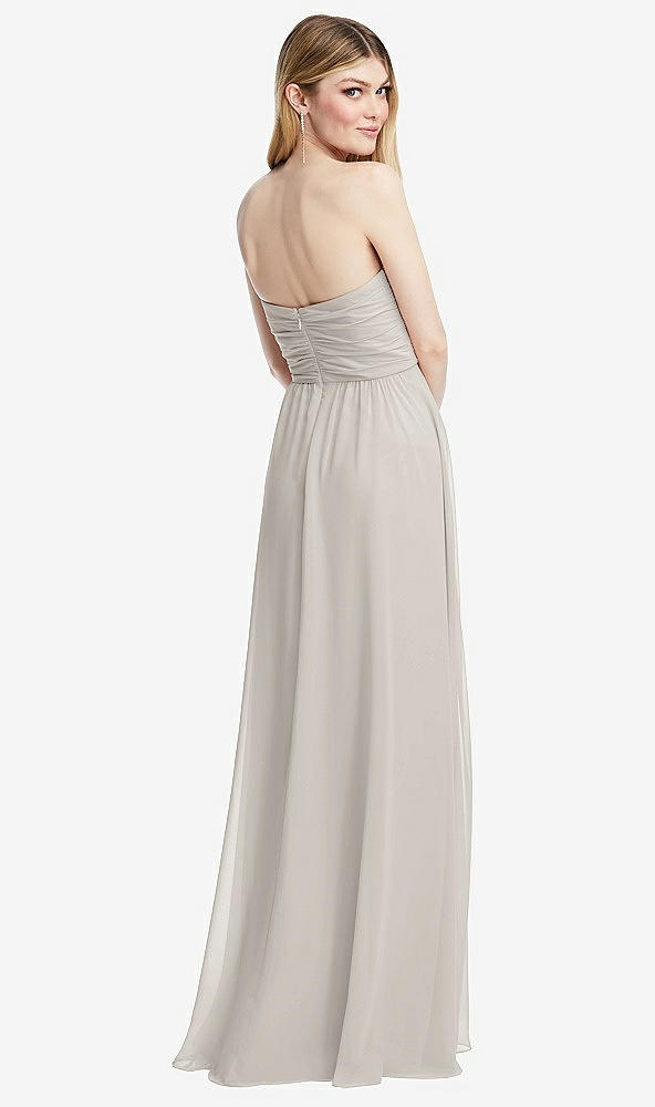 Back View - Oyster Shirred Bodice Strapless Chiffon Maxi Dress with Optional Straps