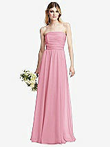 Alt View 1 Thumbnail - Peony Pink Shirred Bodice Strapless Chiffon Maxi Dress with Optional Straps