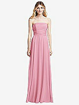 Front View Thumbnail - Peony Pink Shirred Bodice Strapless Chiffon Maxi Dress with Optional Straps