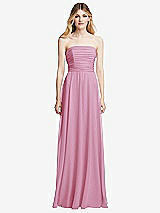 Front View Thumbnail - Powder Pink Shirred Bodice Strapless Chiffon Maxi Dress with Optional Straps