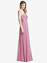Side View Thumbnail - Powder Pink Shirred Bodice Strapless Chiffon Maxi Dress with Optional Straps