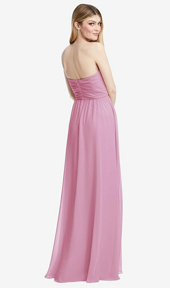 Back View - Powder Pink Shirred Bodice Strapless Chiffon Maxi Dress with Optional Straps
