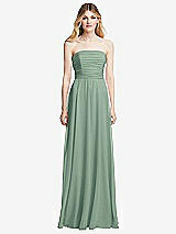 Front View Thumbnail - Seagrass Shirred Bodice Strapless Chiffon Maxi Dress with Optional Straps
