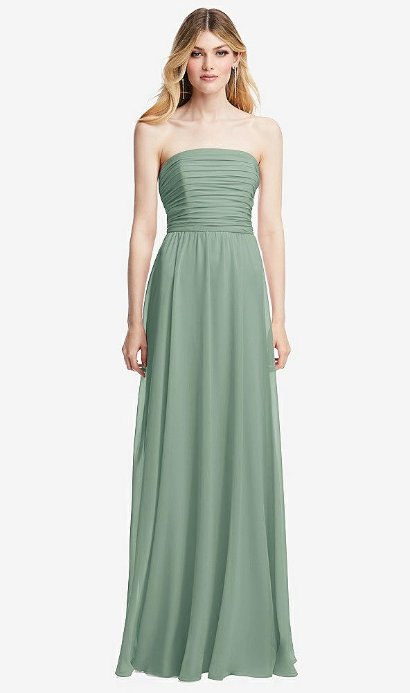 Front View - Seagrass Shirred Bodice Strapless Chiffon Maxi Dress with Optional Straps
