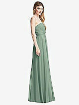 Side View Thumbnail - Seagrass Shirred Bodice Strapless Chiffon Maxi Dress with Optional Straps