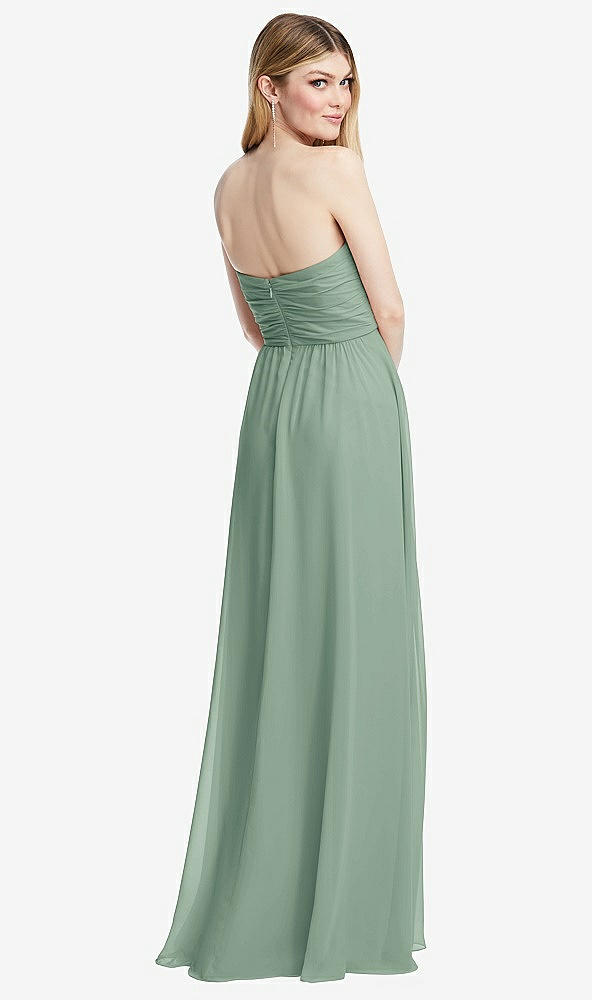 Back View - Seagrass Shirred Bodice Strapless Chiffon Maxi Dress with Optional Straps