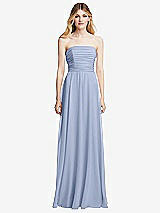 Front View Thumbnail - Sky Blue Shirred Bodice Strapless Chiffon Maxi Dress with Optional Straps